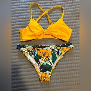 Cupshe Bright Yellow and Floral Bikini Set- Never Worn